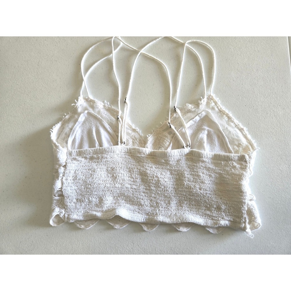 Free People M FP One White Lace Bralette Smocked Back Adjustable Straps Crop Top - Picture 4 of 6